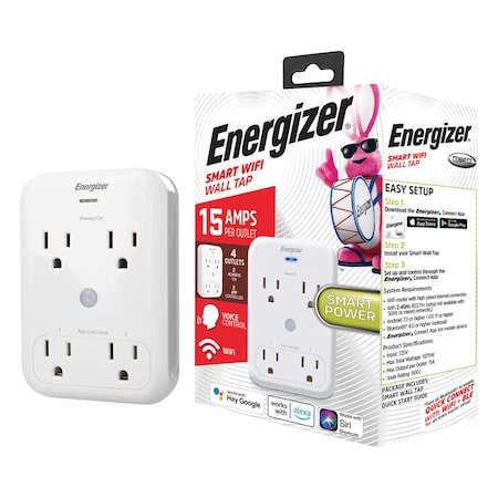 Energizer Outlet Tap, Smart, 4 Outlet(s) White EWT3-1000-WHT